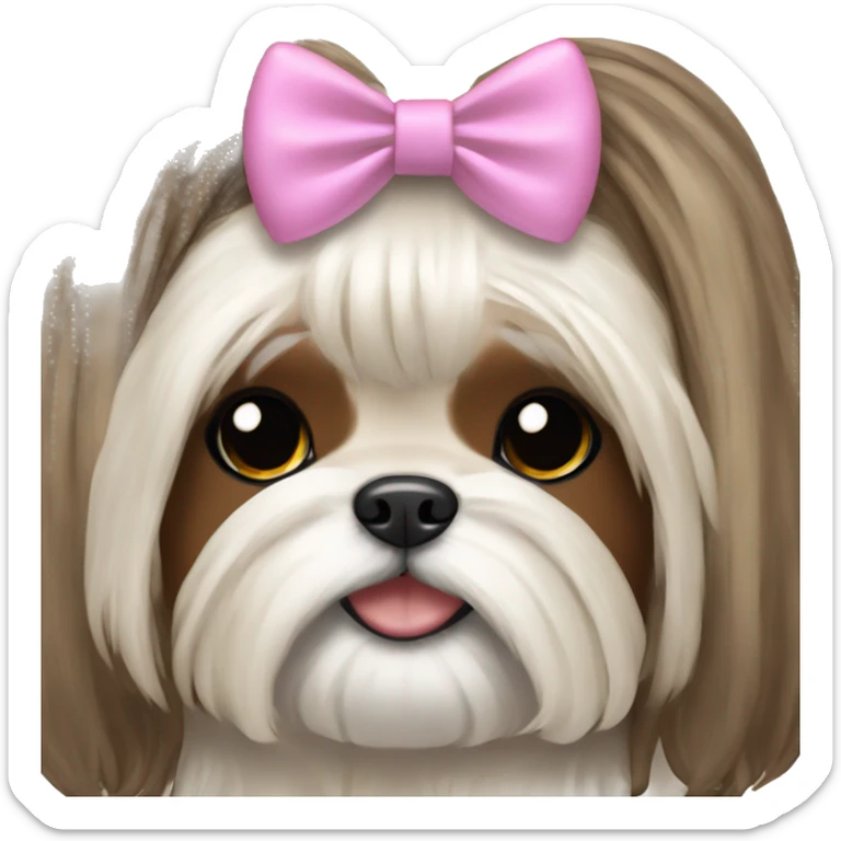brunette girl hugging cream long hair shih tzu with bow on head  sticker