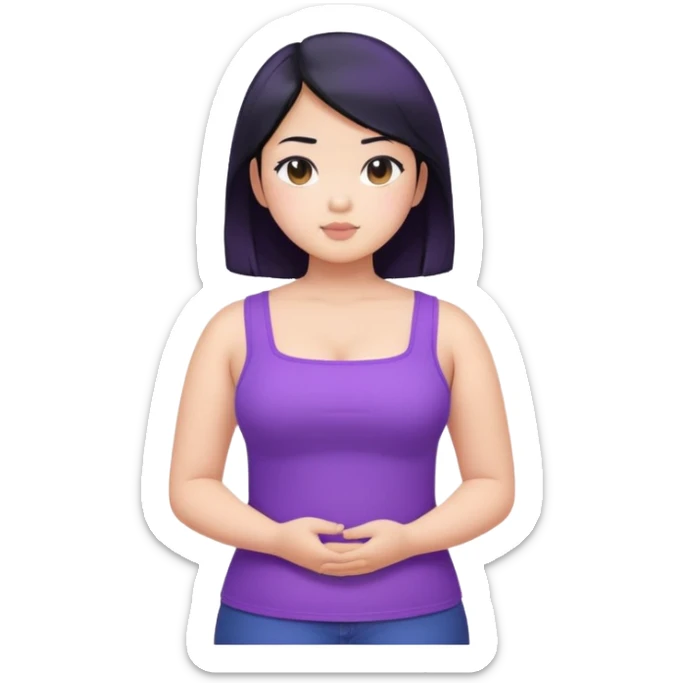 a girl that is asian, chubby, has black hair, and cool tone skin with purple square neck top. make it torso length  sticker