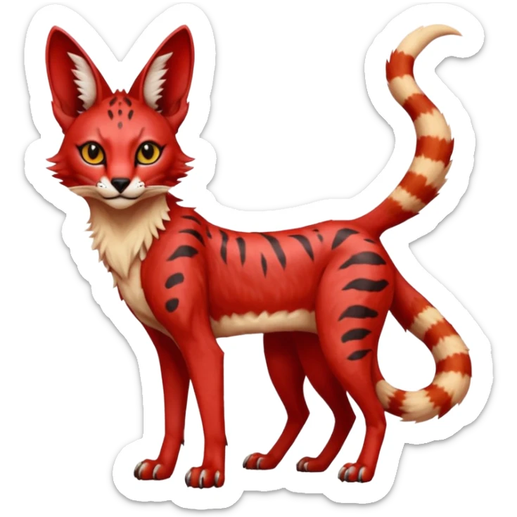 Epic complex detailed sanguine-red realistic aesthetic-scenic-Fakémon-Trico-Sergal-Serval-Vernid-creature sticker