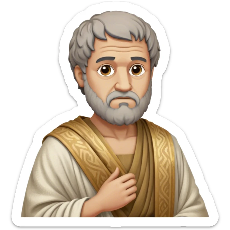 Cinematic Realistic portrait of Aristotle the philosopher, depicted as a wise, contemplative figure in detailed ancient Greek attire, with a textured draped robe and thoughtful expression, bathed in soft classical lighting that highlights his timeless intellect. sticker