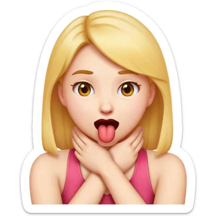 girl emoji putting her hands crossed around her neck with mouth open and sticking tongue out sticker