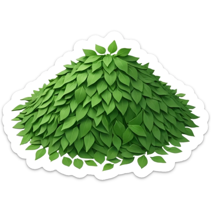 loose scatter of flat jagged green flakes, crisp and matte, evoking dried wild garlic, soft lighting, subtle shadows, emoji scale sticker