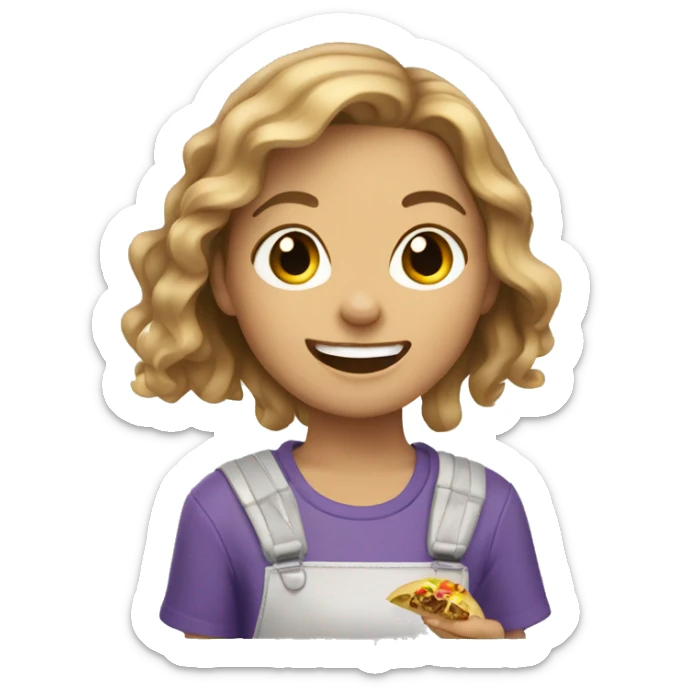 Happy teenage girl light brown hair eating taco sticker