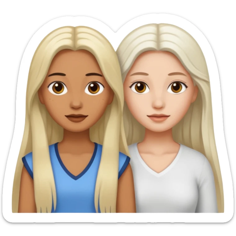 Dos mujeres juntas que una sea de color trigueña y de color blanca, cabello largo sticker