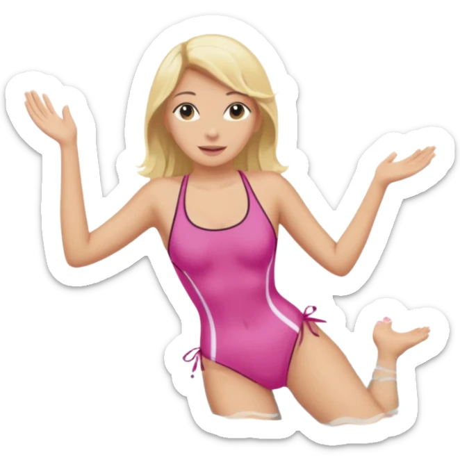 Woman with blonde hair wearing a pink bathing suit. A woman with dark hair wearing a pink bathing suit. Both woman swimming in the ocean sticker