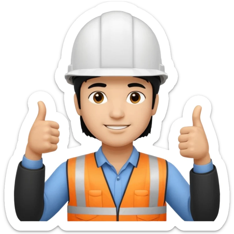 Una persona con pelo negro varon con casco blanco inginiero cilvil pulgar arriba sticker