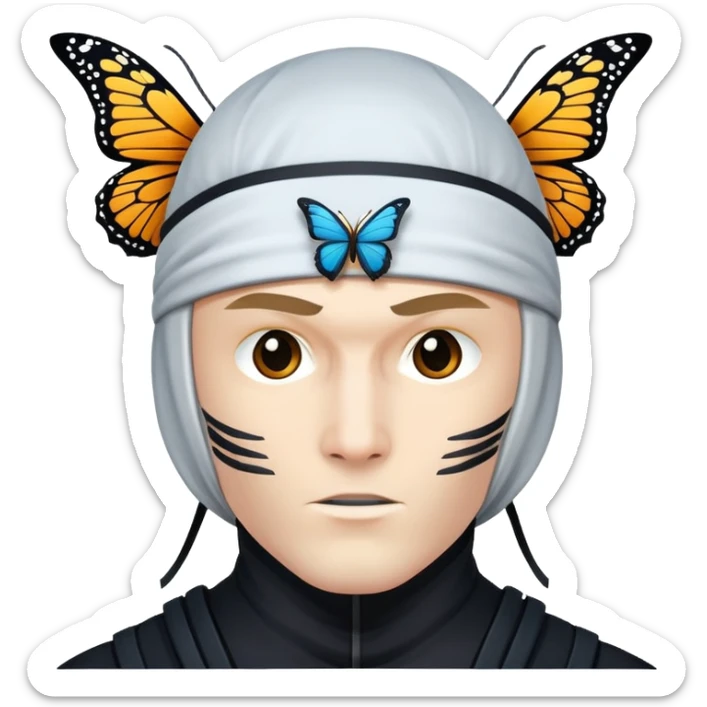 Crea un emoji con estos dos emoji 🥷🏻🦋
él ninja de piel blanca con la mariposa posada en cabeza como si estuviera volando. sticker