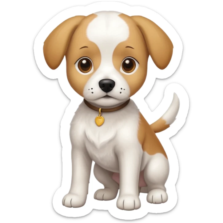 a full body white beagle x maltese x chi dog the size of a kelpie with light brown ears and a light brown patch on one eye sticker