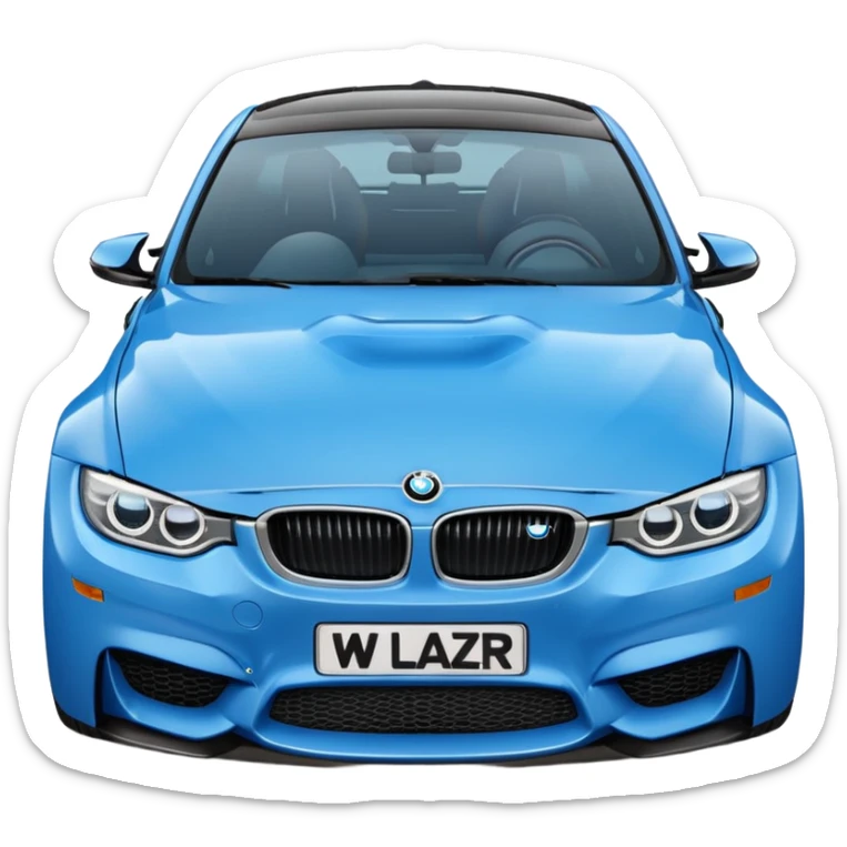 Make me an emoji with a blue bmw M3 and some kind of sign that says ‘W LZR’ sticker