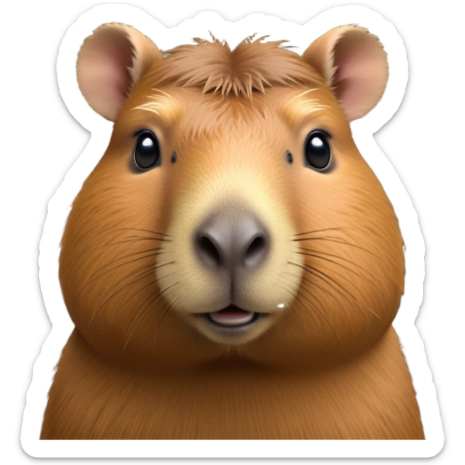cinematic-noble-capybara-portrait-emoji,-poised-and-serene,-with-a-robust,-rounded-build-covered-in-soft,-earthy-fur-and-gentle,-wise-eyes,-simplified-yet-sharp-and-sophisticated-features,-highly-detailed,-glowing-with-a-warm,-natural-glow -simplified-yet-realistic head tilted confidently staring at the camera in a comical way sticker