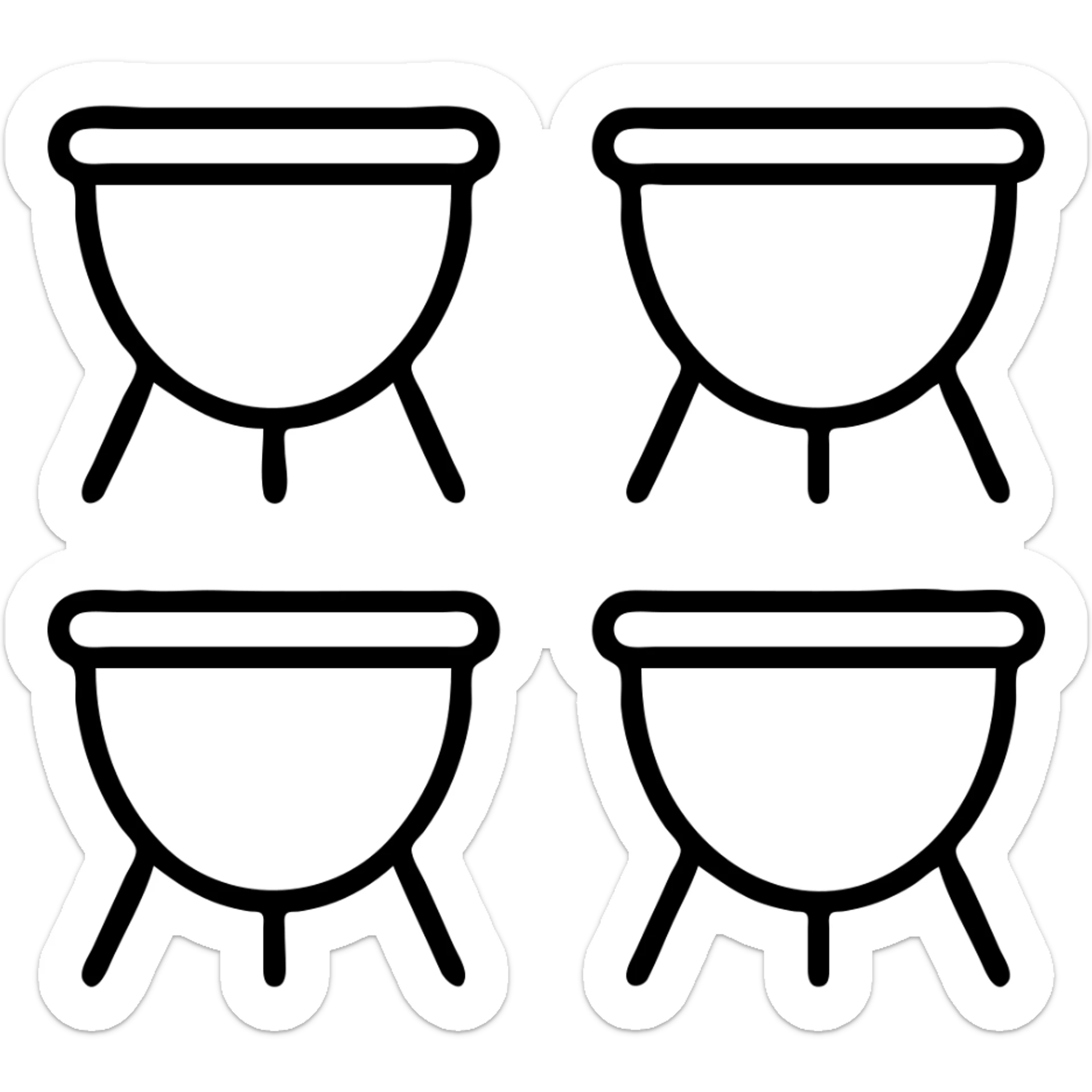 Outlined icon style depiction of exactly four timpani drums, no player, all drums brown, with no background, isolated on transparent background. sticker