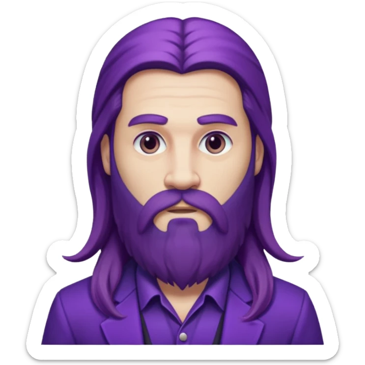 Give me png of a character having bold masculine beard and hairs with white skin which should look similar to a gangster, the colour tone should be purple, long hairs and long beard sticker