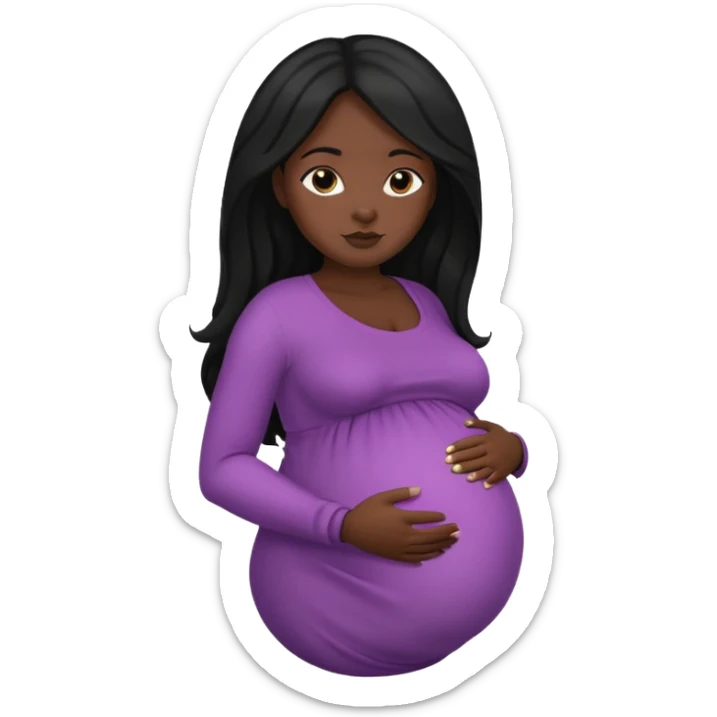 Dark black skin, african black Woman with huge pregnant belly, long hair sticker