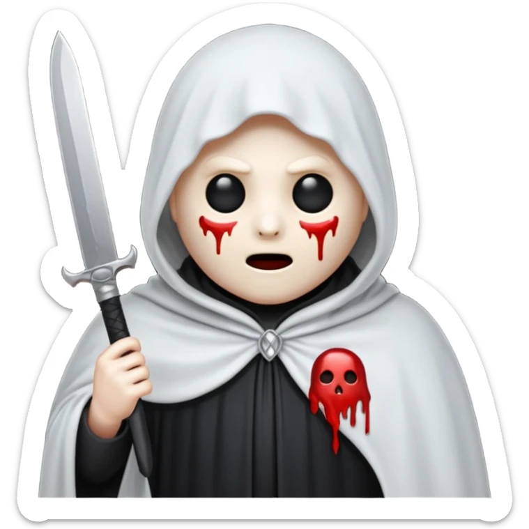 make a ghost face emoji with a cloak on and a bloody knife from the movie scream sticker