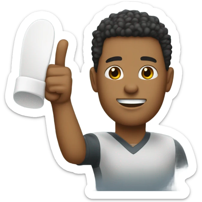 A person that has on a foam finger and the sports team is called TATUM sticker