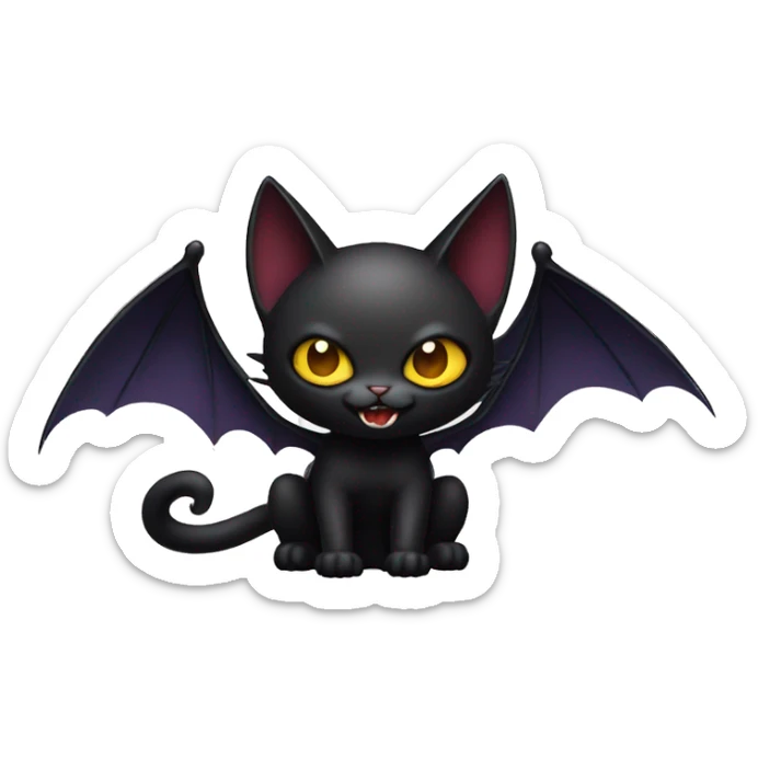 Black vampiric Cat-Fakémon with big fangs and bat wings on head and bat wings on back full body sticker