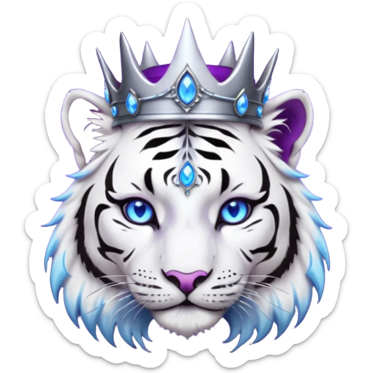 ESO Female white/black tiger khajiit leader of the umbral rose, glowing blue eyes, glowing blue 'third eye' gem; purple gemmed silver crown/tiara sticker