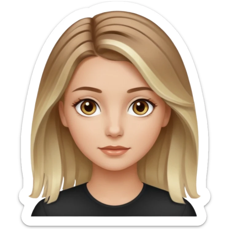 White girl hazel eyes with mid length light brown hair with platinum blonde highlights balayage sticker