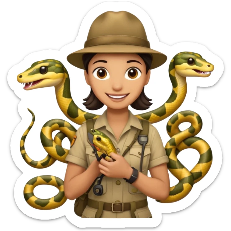 Depict different emotions of a photographer with snakes and other exotic animals sticker