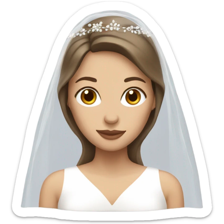A white woman wearing a wedding veil with brown hair sticker