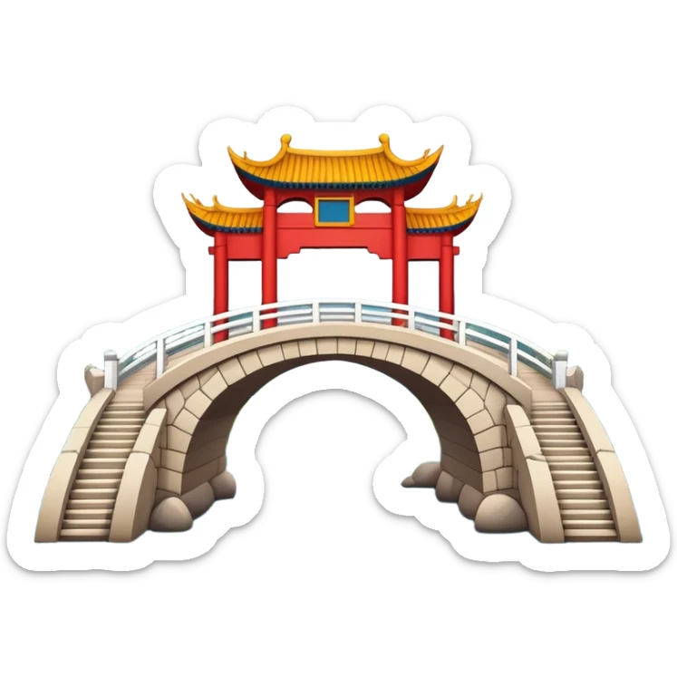 Broken Bridge of West Lake Hangzhou super simplified cute emoji style with bold outlines bright colors cartoon Chinese arch bridge sticker