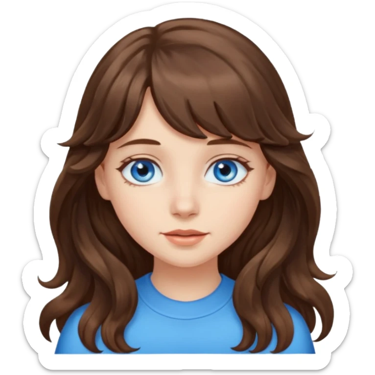 Blue eyed girl with long brown wavy hair and fringe sticker