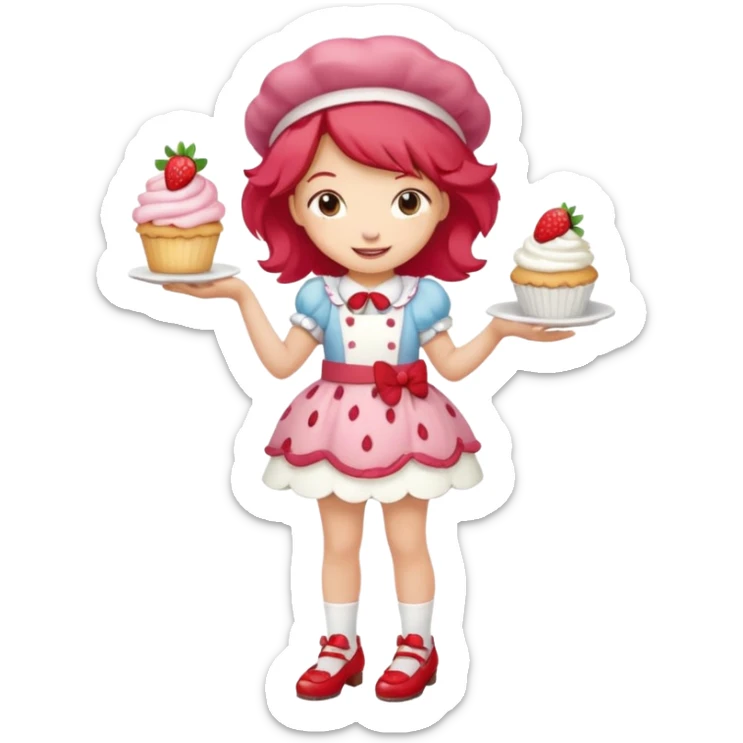 pretty and cute realistic strawberry shortcake full body with red shoes standing sticker