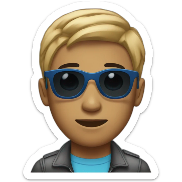 A young man with short hair, a degraded haircut, black eyes, and sunglasses with a blue tint. sticker
