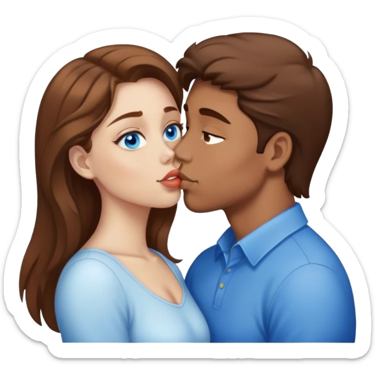Neon cyberpunk style 
girl with brown hair and blue eyes kiss man sticker