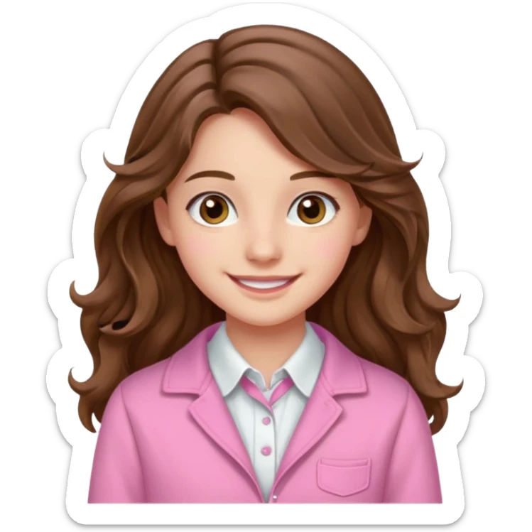 teenager, long brown hair wavy, hazel eyes, pink preppy, beautiful, stunning sticker