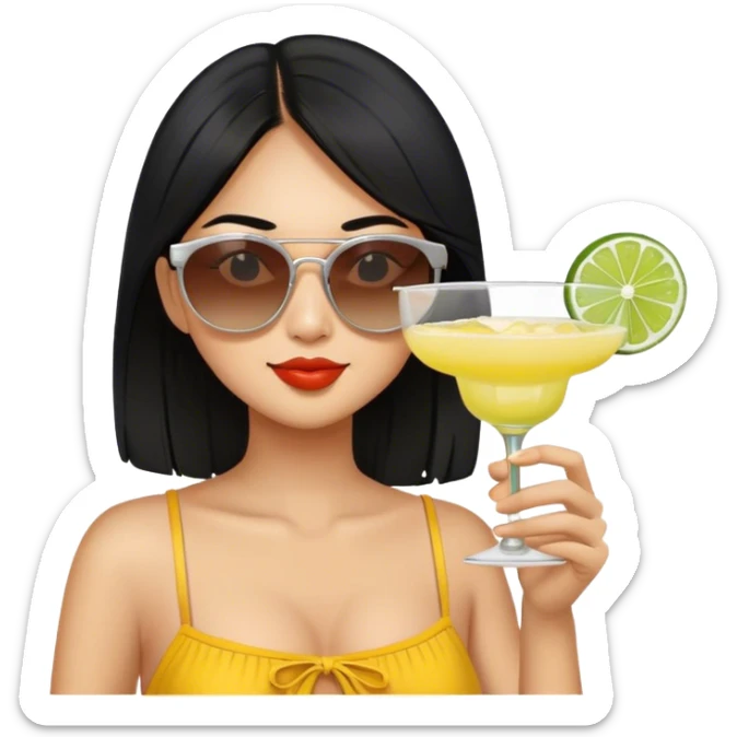Asian girl-black hair drinking margarita wearing sunglasses sticker
