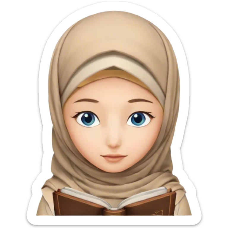 Turkish blonde sakura design Hijabi girl with blue eyes and beautiful finish reading quran sticker