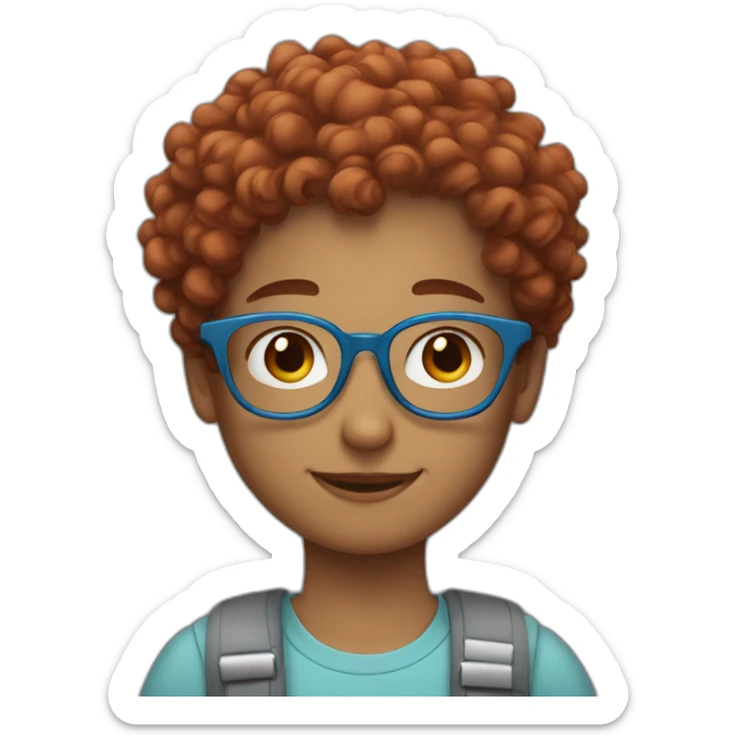 a girl with red curly hair and blue glasses hugging a boy with gray hair sticker