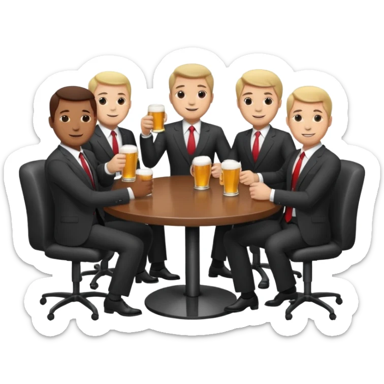 a business meeting of serious businessmen in suits at a round table, drinking beer. sticker