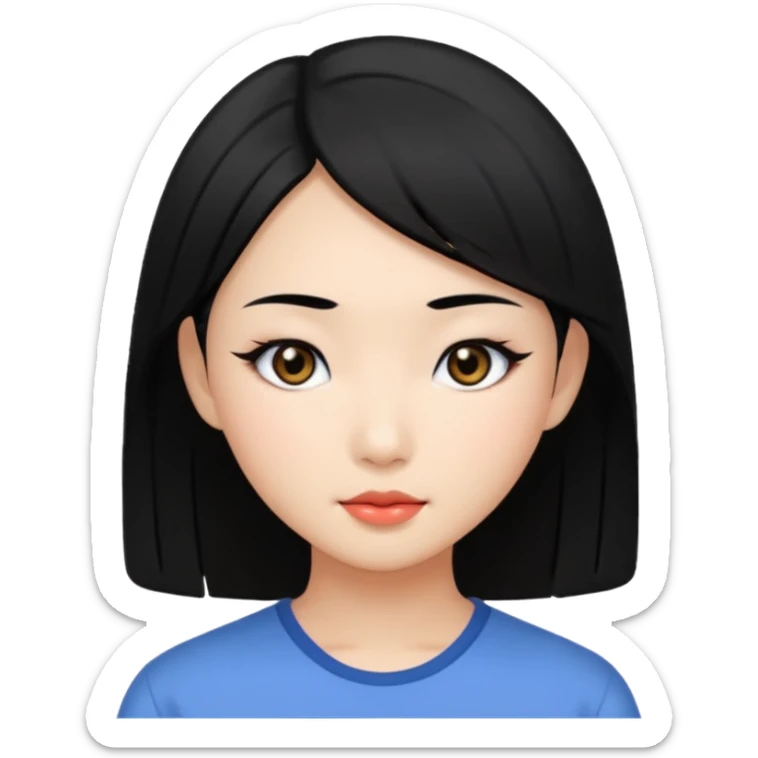 Asian pretty girl with black hair color and black eyes sticker
