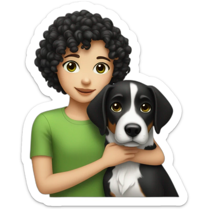 girl-with-brown-eyes-and-brown-hair-and-a-boy-with-short-black-hair-and-green-eyes-hugs-curly-black-and-white-dog sticker