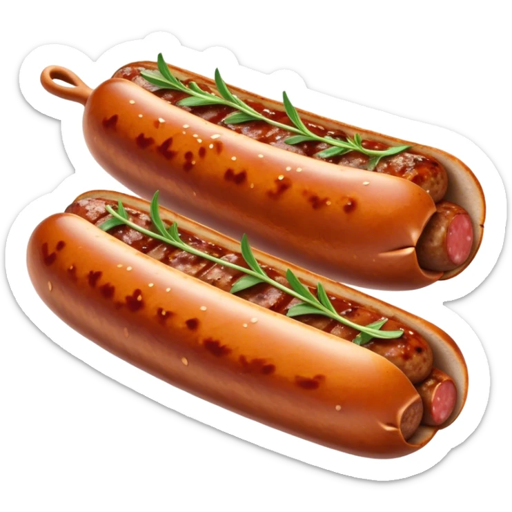 Cinematic spicy chipotle sausage, glistening with smoky, tangy sauce, charred and grilled to perfection, sliced open to reveal juicy filling, served with fresh herbs, rich and flavorful, detailed and appetizing. sticker