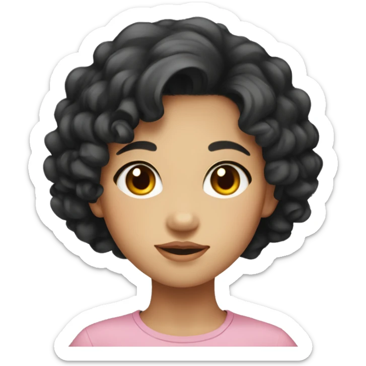 Southeast Asian, round face, young girl, black curly hair, short hair sticker