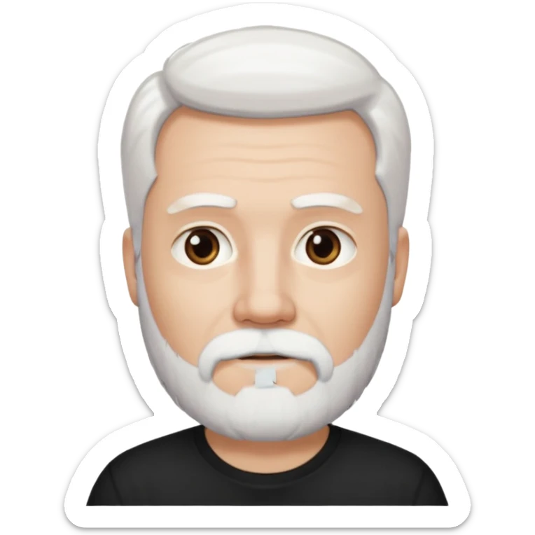 White haired muscled and attractive adult man with a black t-shirt. He has white beard and a long goatee. Dark brown eyes. sticker