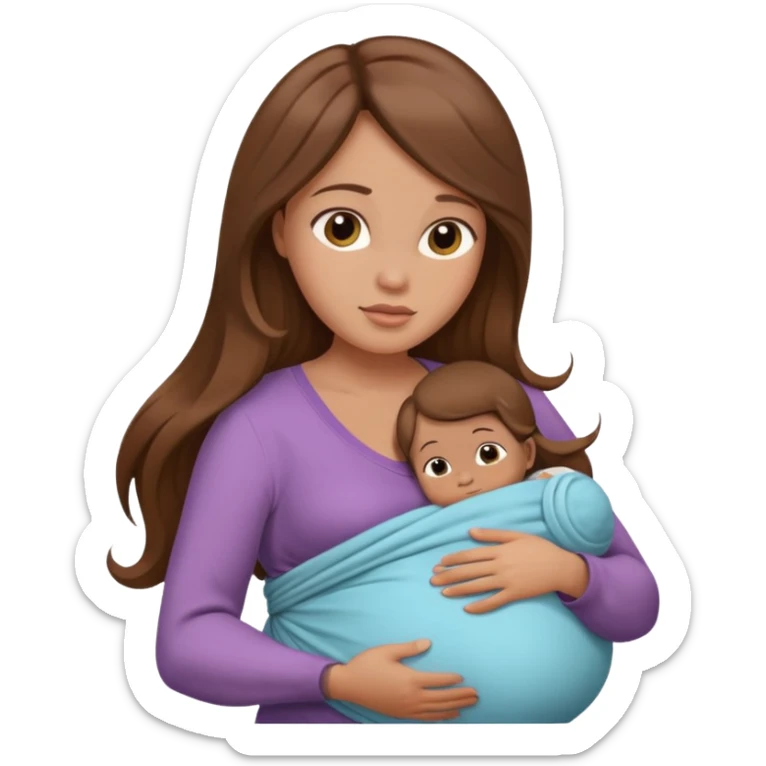 Pregnancy babywearing mom with long brown hair and with a baby and wrap  sticker