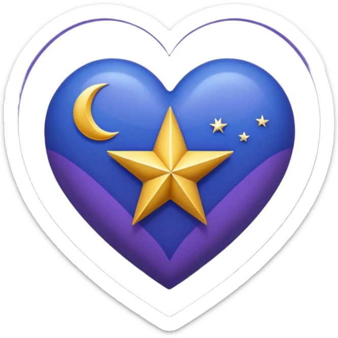 Créame un corazón con color azul y morado y dentro una estrella y una luna sticker