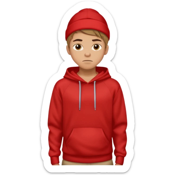 make me an emoji of an americain 19 yearold boy in a red hoodie that says "south" on it and give him with tan skin with his hands in his hands in his pocket not grining flexing his muscles sticker
