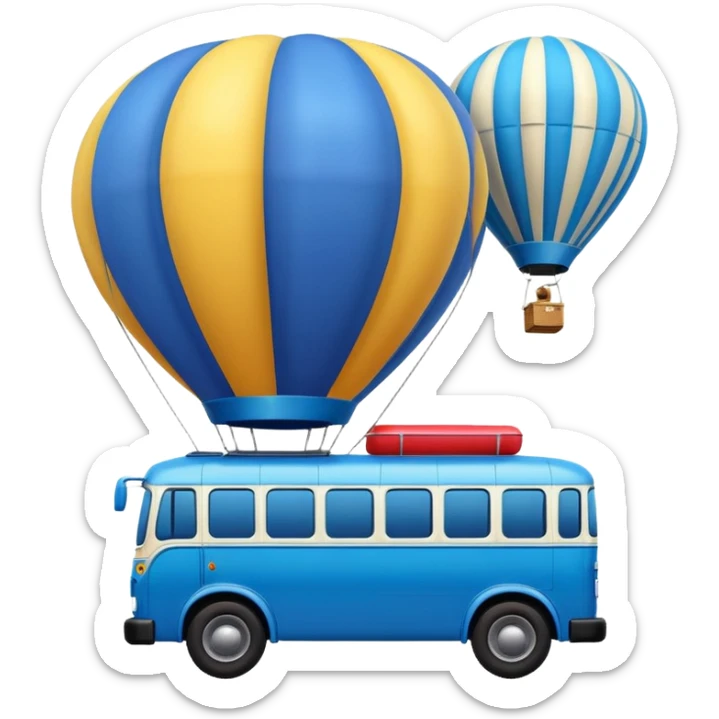 make me a high definition emoji of a Blue bus suspended by a single hot air balloon sticker