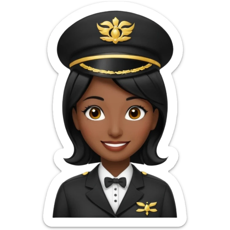 Lady hotel butler with green uniform black hair and just a lite bit brown skin and Arabic face with our hat please remove the green hat a little bit dark skin and tigh hair  sticker