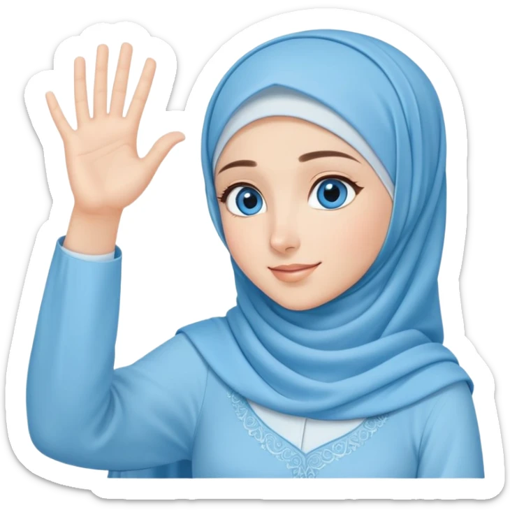 Turkish beautiful finish Konya girl blue eyes with light blue music design hijab islamic dress and musically background and she wave one's hand sticker