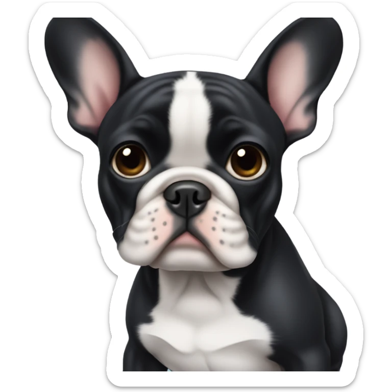 A black French bulldog 7 months old with ears that flop over sticker