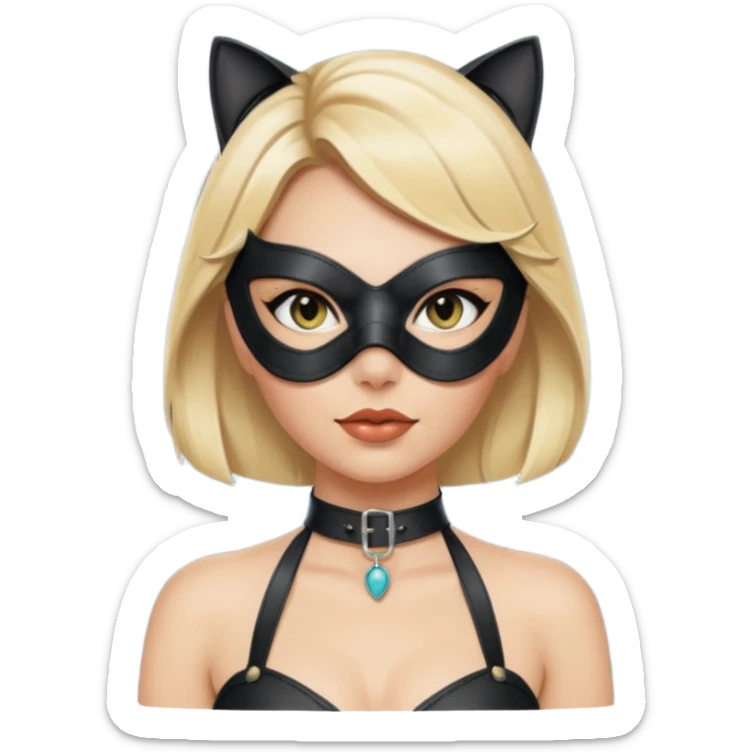 blonde woman with leather cat eye mask and leather halter neck blouse sticker