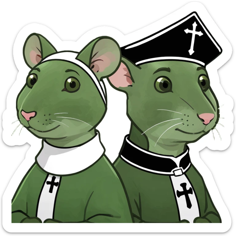 A female rat catholic nun and a male rat catholic priest sticker