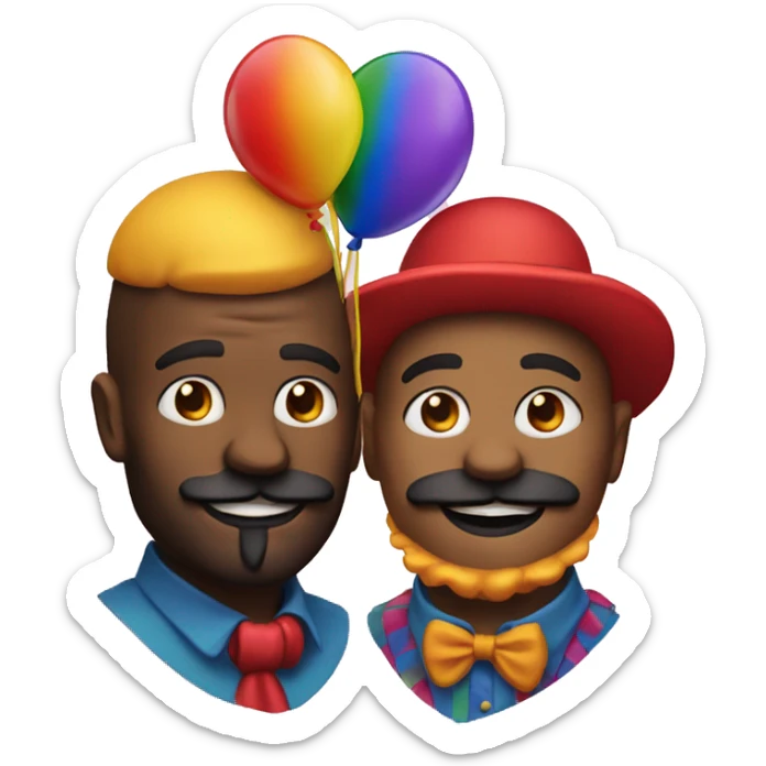 Gay couple with rugged facial hair dressed as clowns sticker