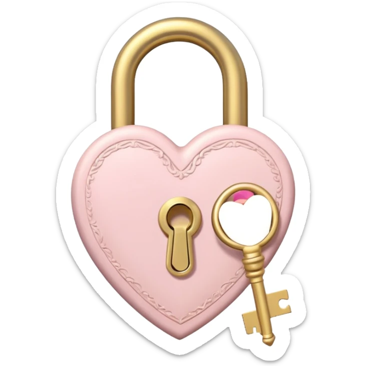 The key to the heart lock in soft pink, beige and yellow pastel colors sticker